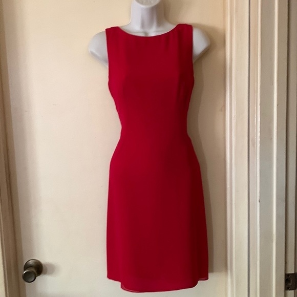 A J Barie Dresses & Skirts - A J Barie red backless crepe dress with bustle size 2